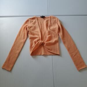 Y2K Bebe Sweater Womens XS Orange 100% Cashmere Twist Front Long Sleeve Pullover